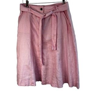 Tommy Hilfiger 100% Linen Pink A-Line Y2K 2000s Skirt Belted | Size 10 | Summer
